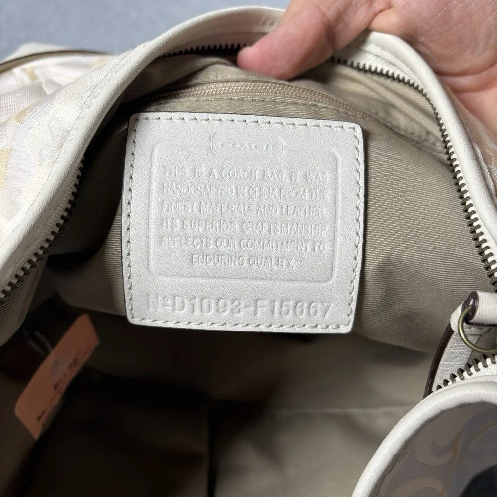 VTG Coach Optic Signature Hobo Bag Cream White Leather Canvas Shoulder Purse
